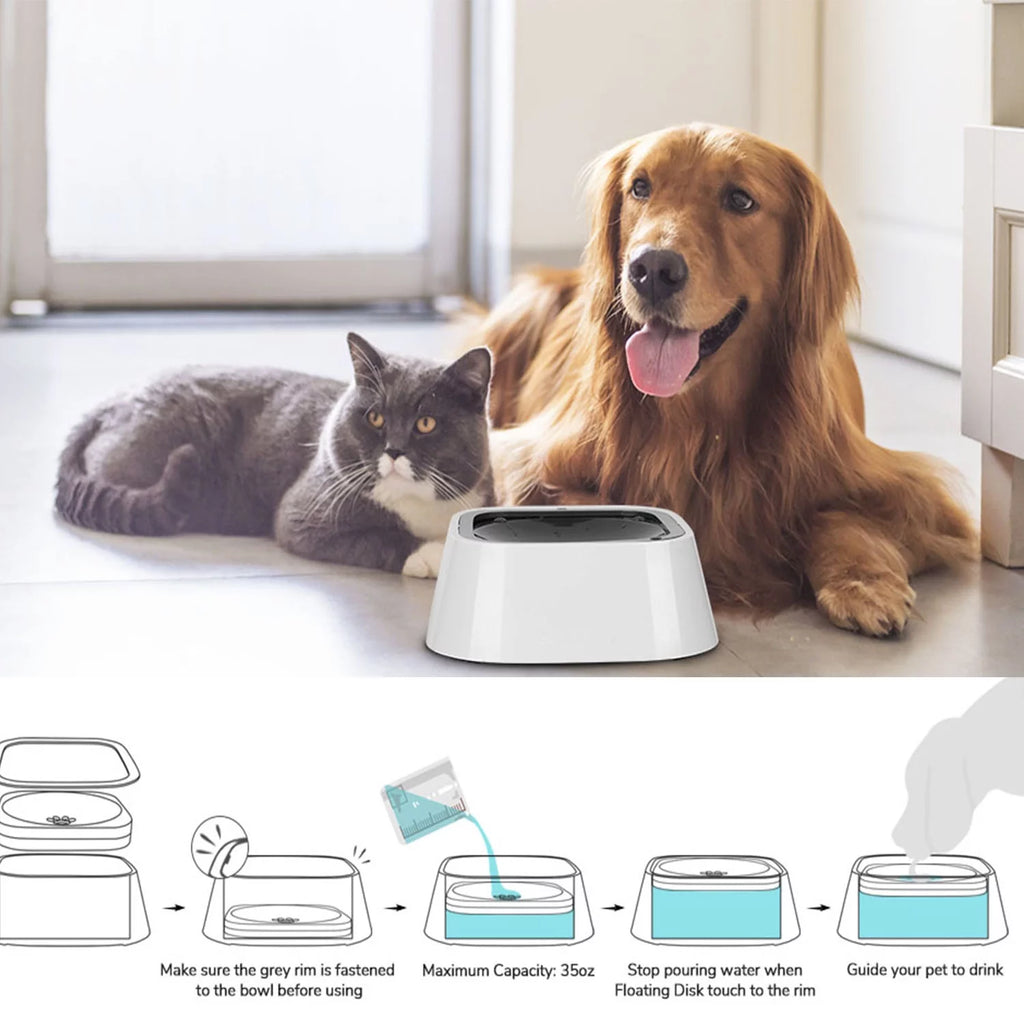 35OZ No-Spill Slow Water Feeder Dog Bowl GREY I84913