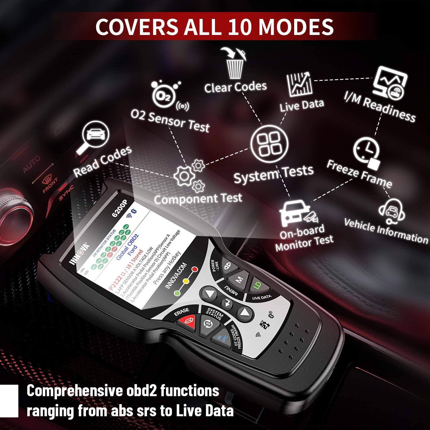 ABS Srs OBD2 Scanner Code Reader with Battery Reset Oil Light Reset R624333
