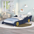 Blue/Yellow Twin Size Race Car Shaped Wood Platform Bed Frame N3454