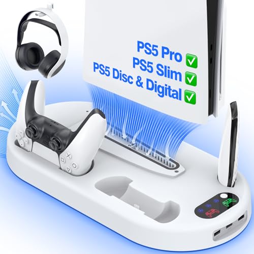 PS5 Slim Stand with Cooling Fan and Charging Station White Q5703