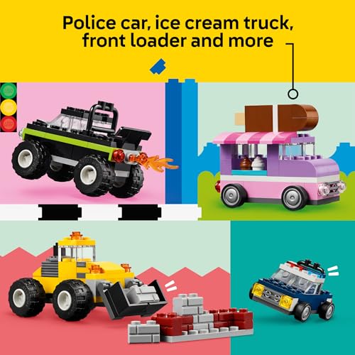 Colorful Construction Brick Building Kit with Ice Cream Truck and Police Car Toy T42704