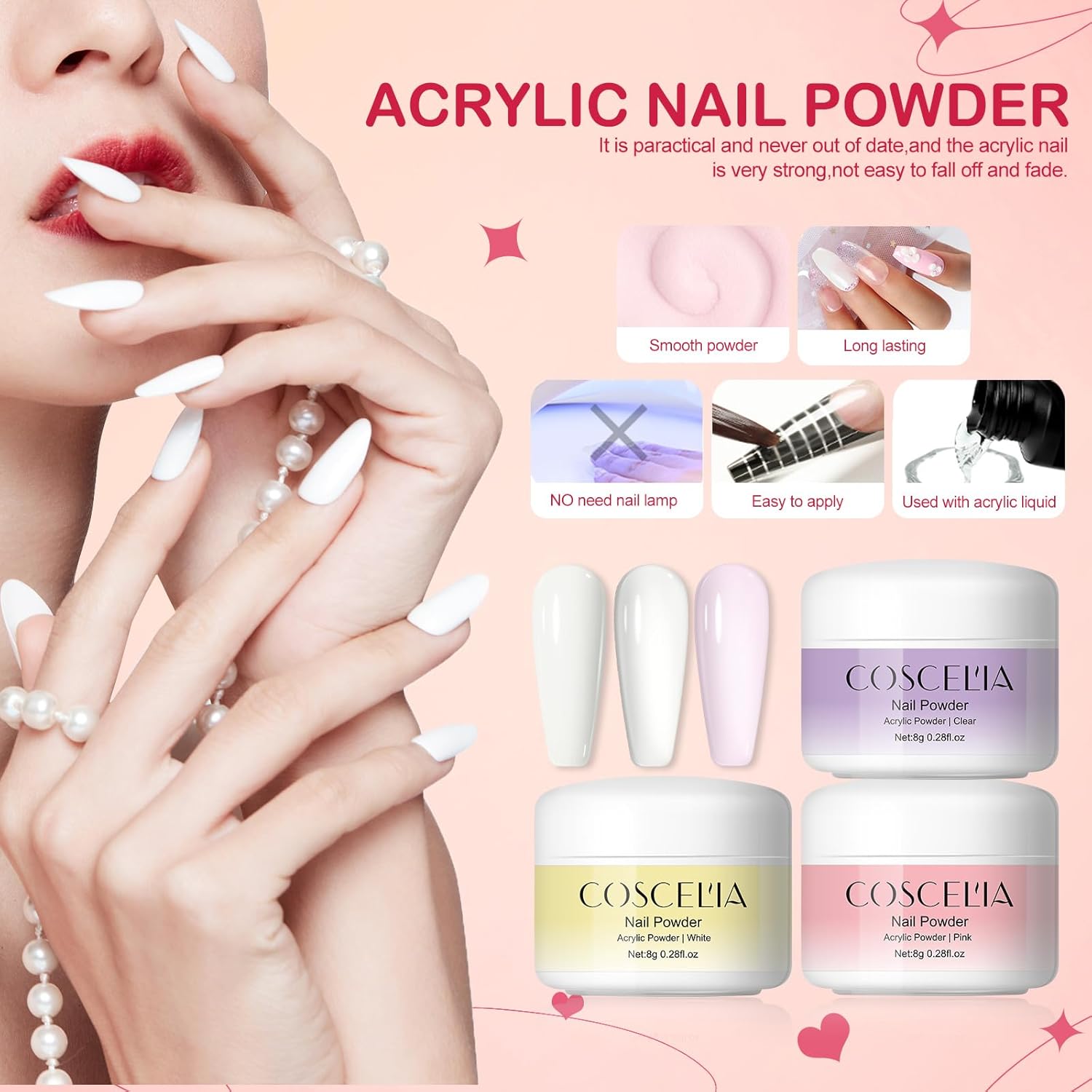 Acrylic Nail Kit with Drill and Nail Lamp 36W 3pcs Gel Polish 12pcs Decoration Powder Manicure Kit H532119