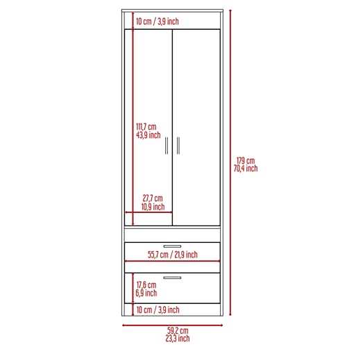 White 2 Door 1 Drawer Wood Armoire Wardrobe W65892