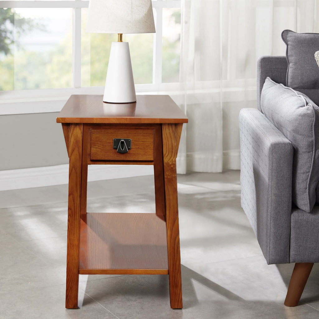 Mission End Table with Drawer Solid Wood Russet Finish F6235