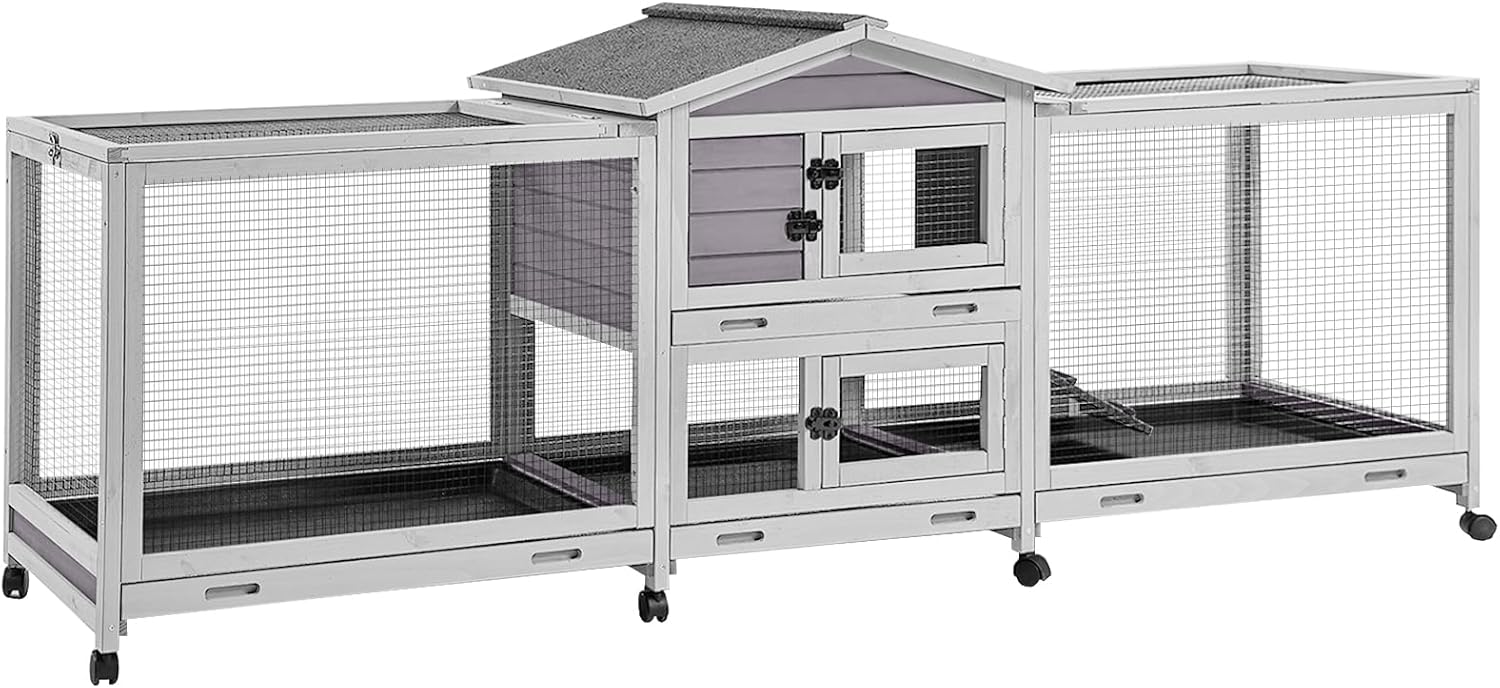 93.7" Rabbit Hutch with 8 Wheels and 4 Pull Out Trays X4740