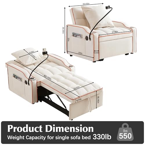 Black Velvet Convertible Single Sleeper Sofa with 3 Level Adjustable Backrest O386