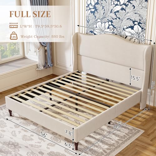 Beige King Size Upholstered Platform Bed with Tall Headboard P3078