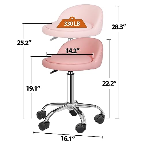 Pink Adjustable Height Hydraulic Rolling Swivel Stool with Back Rest W393