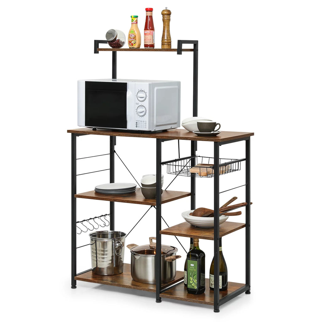 Brown 6 Shelves Utility Storage Shelf with Wire Basket U5849