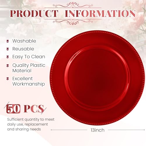 24 Pcs Gold 13" Round Beaded Plastic Charger Plates J325