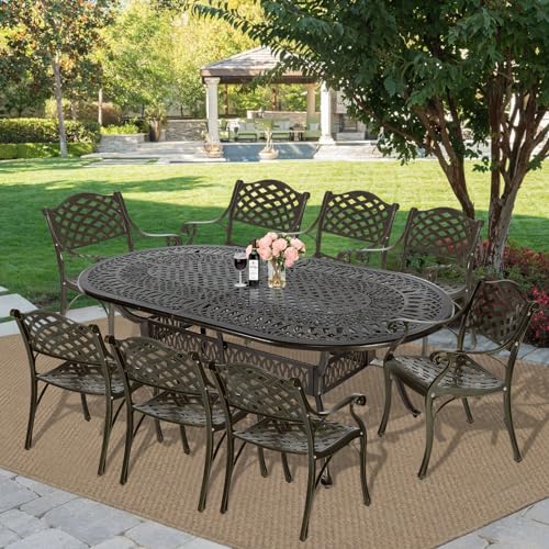 9-Piece Cast Aluminum Outdoor Dining Set with 8 Chairs and Oval Table I2273