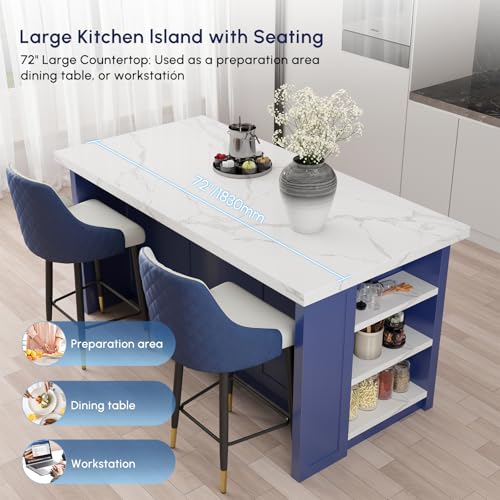 72'' White Kitchen Island with 3 Drawers K307131