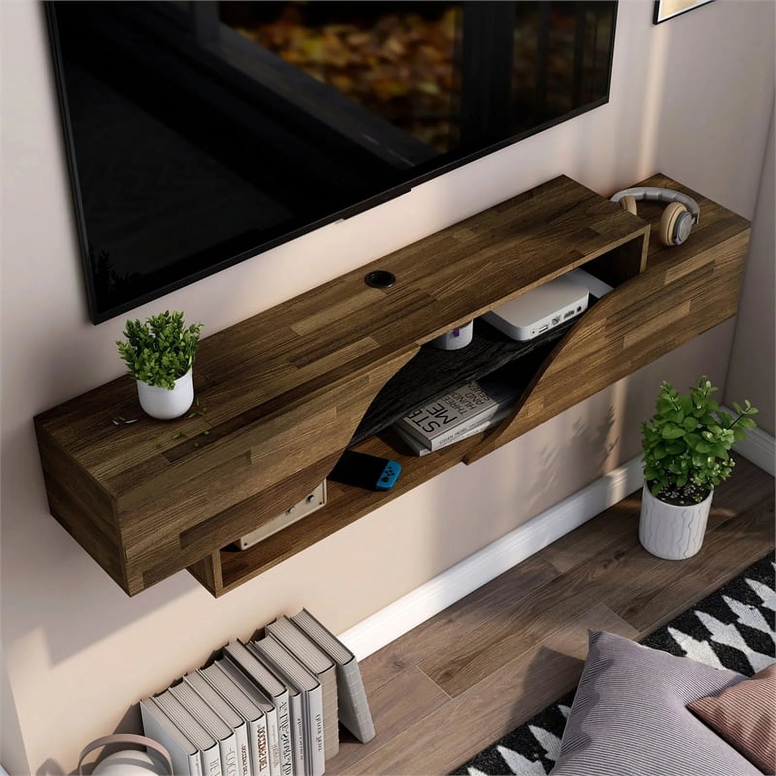 Brown Hickory 2-Shelf Floating TV Console B532