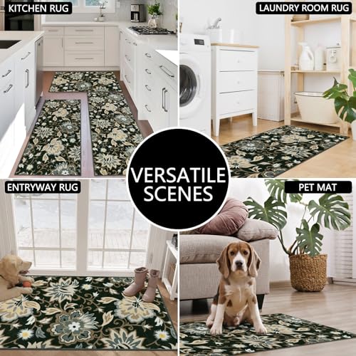 Non Slip Washable Floral Kitchen Mats Set of 3 T303