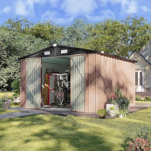 10 x 12FT Outdoor Storage Shed with Double Hinged Door Metal Shed Q97246