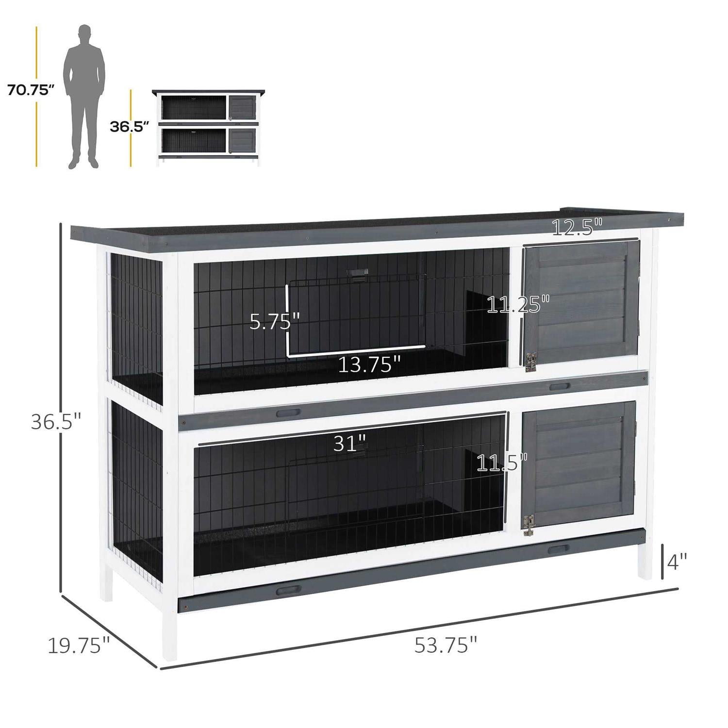 54 2-Story Large Wooden Rabbit Hutch with Lockable Doors and Waterproof Roof N50637
