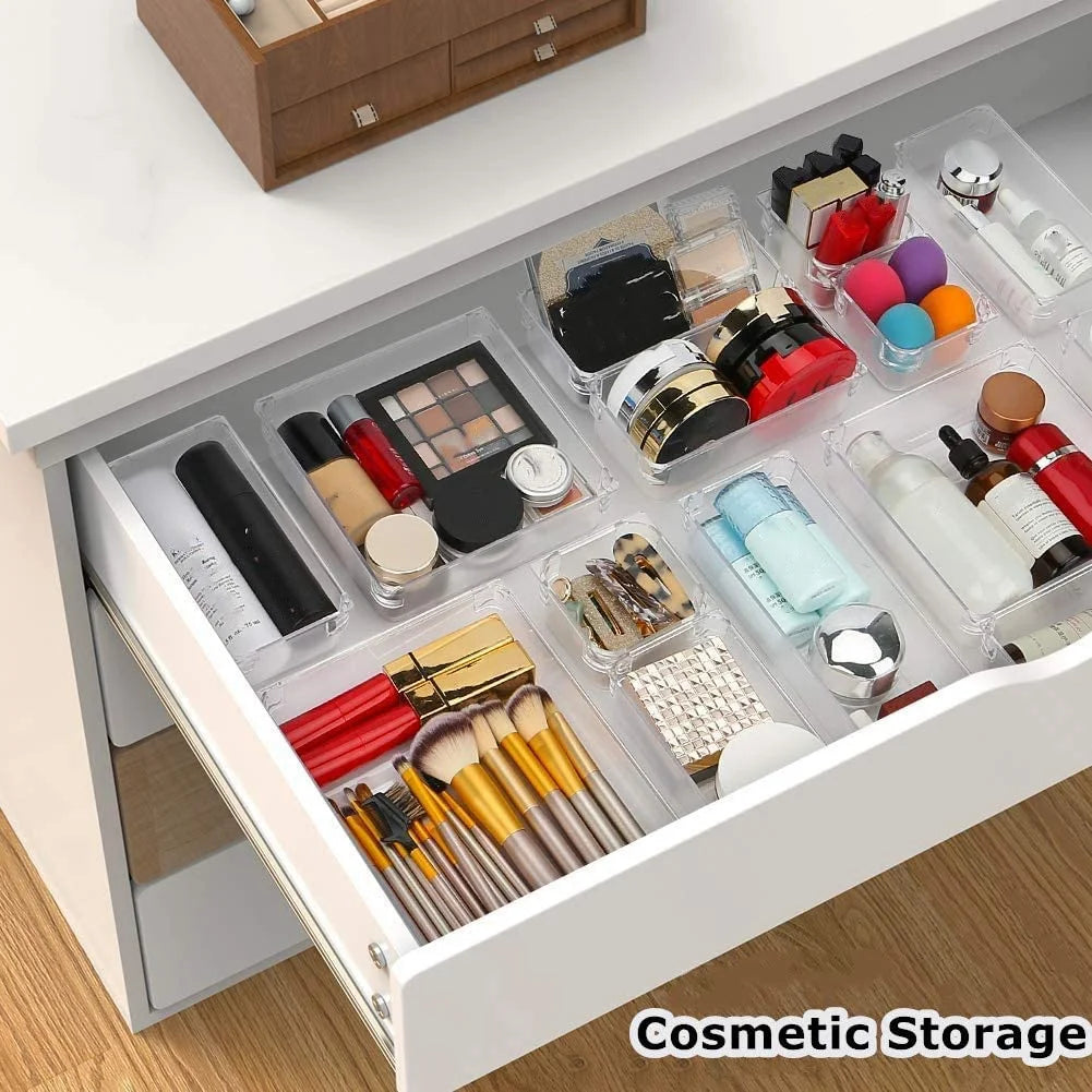9 Pcs Clear Drawer Organizer Trays Assorted 4-Size Drawer Dividers K20834