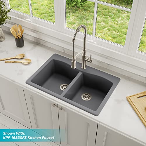 33” Dual Mount Single Bowl Granite Kitchen Sink in Black I558