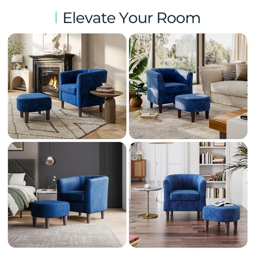 Olive Green Velvet Accent Chair with Ottoman E416551