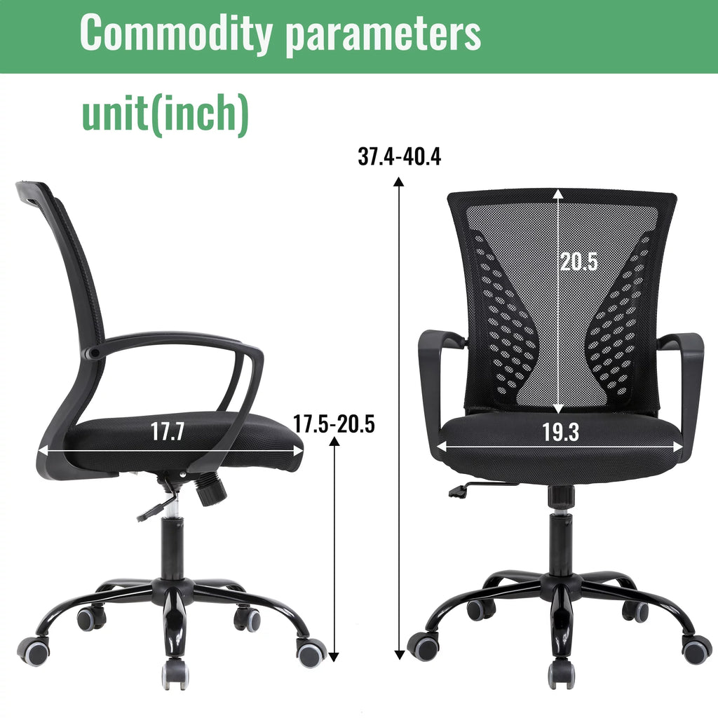 Mesh Office Chair Ergonomic Computer Chair with Swivel Lumbar Support Adjustable Black J64678