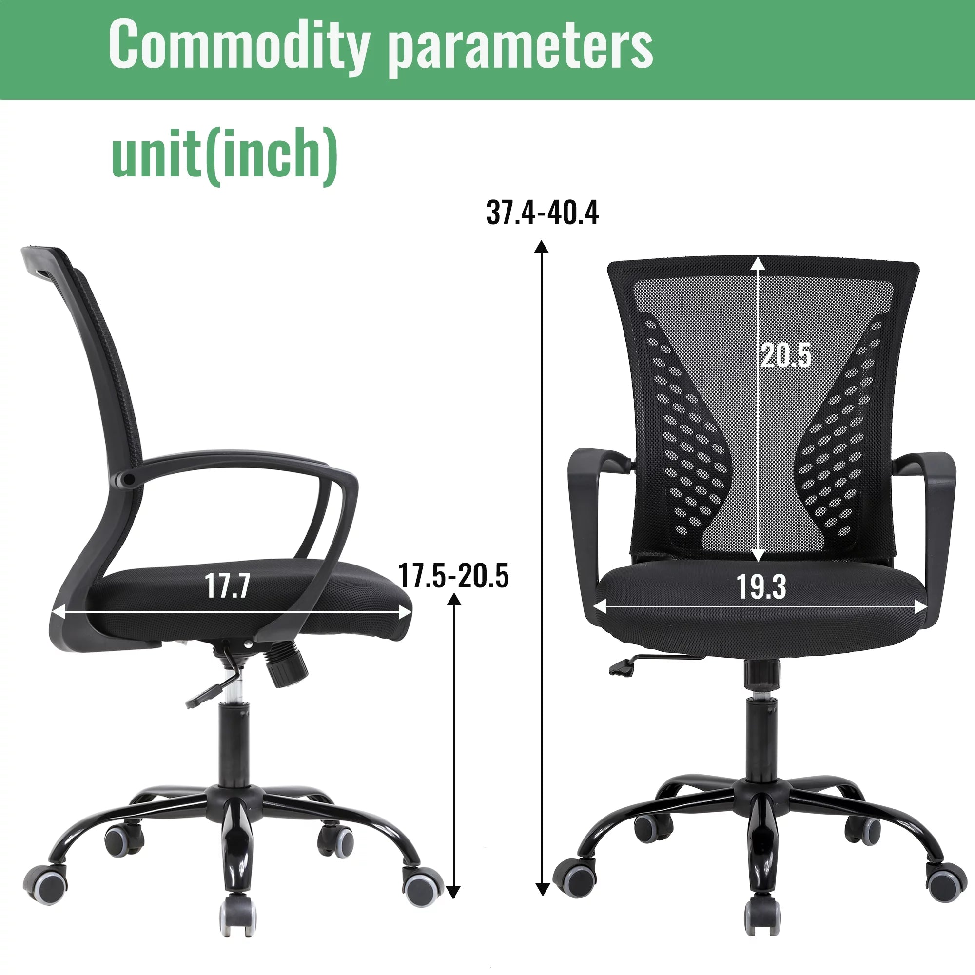 Mesh Office Chair Ergonomic Computer Chair with Swivel Lumbar Support Adjustable Black J64678