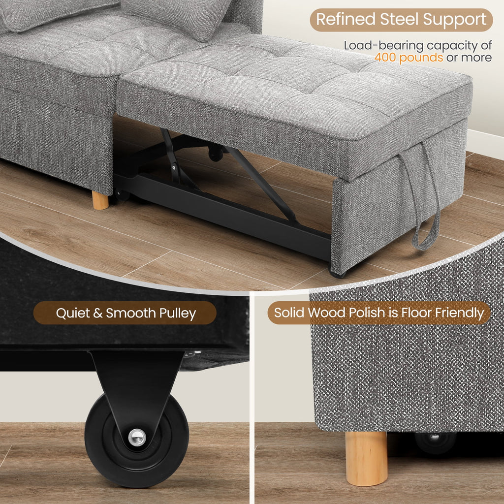 Gray Linen Convertible Sofa Bed 3-Seat Futon B164899