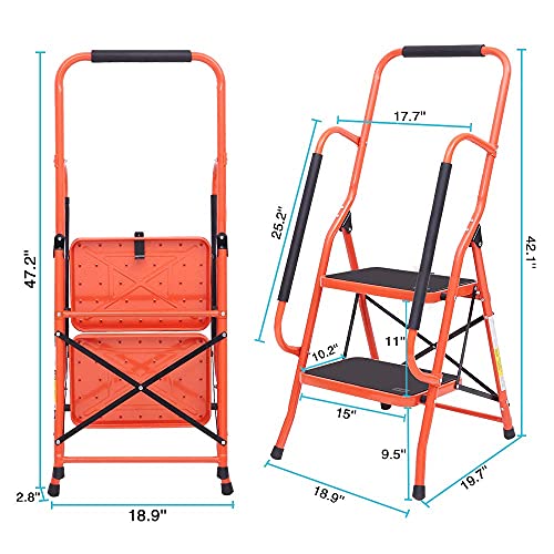 Black 2 Step Folding Ladder with Handrails R70010