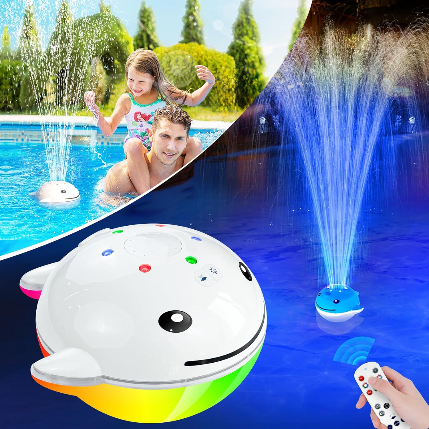 Floating Pool Fountain with Lights, Rechargeable Pool Water Fountain with Remote, Solar Pool Fountain T595
