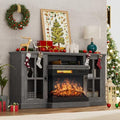 Gray Glass Fireplace TV Stand with Doors J70494