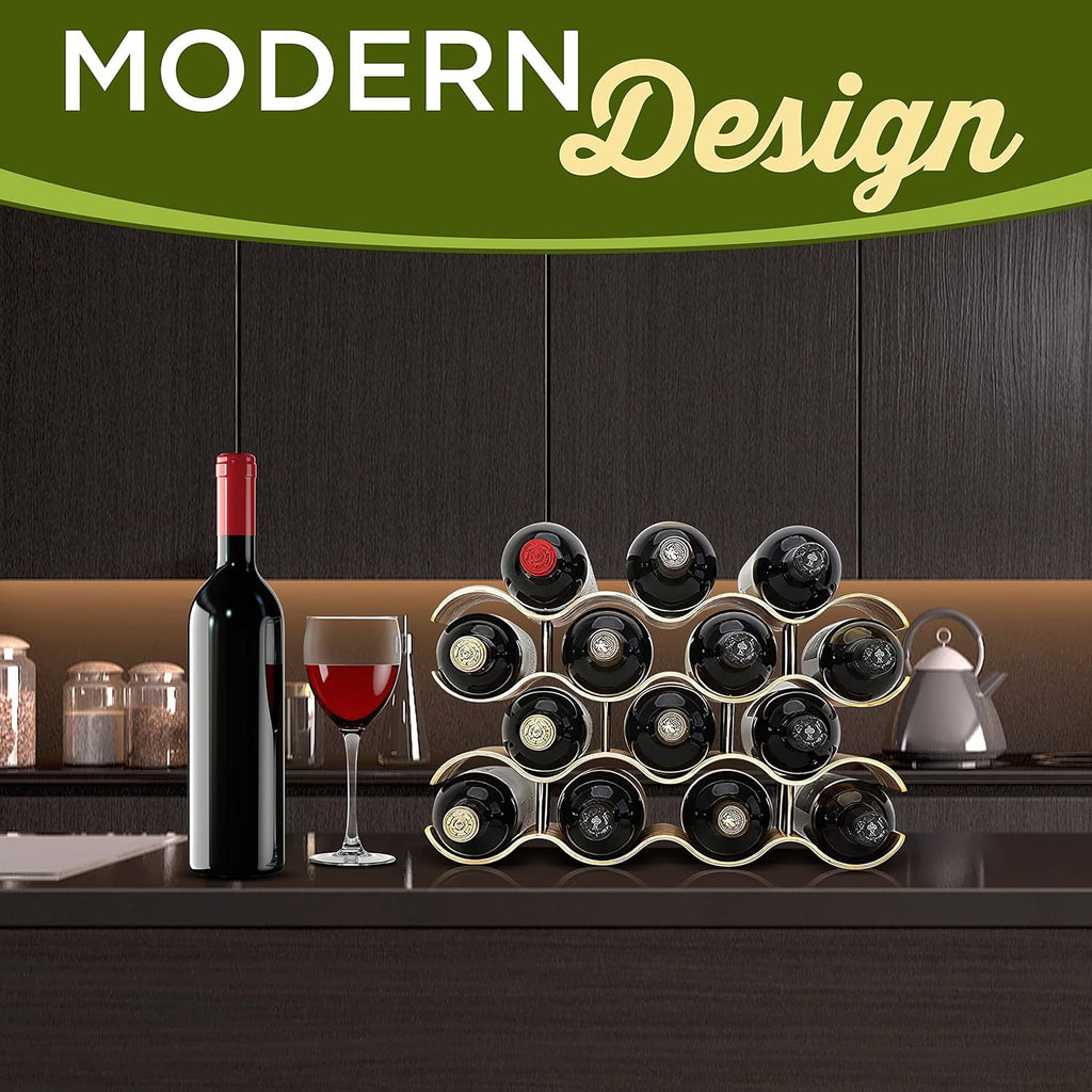 Bamboo Wine Rack 4 Tier Countertop Shelf Holds 14 Bottles Stackable Wooden Holder Q501767