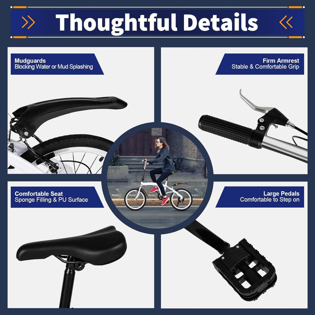 20 Inch 6 Speed Folding Bicycle White C43335