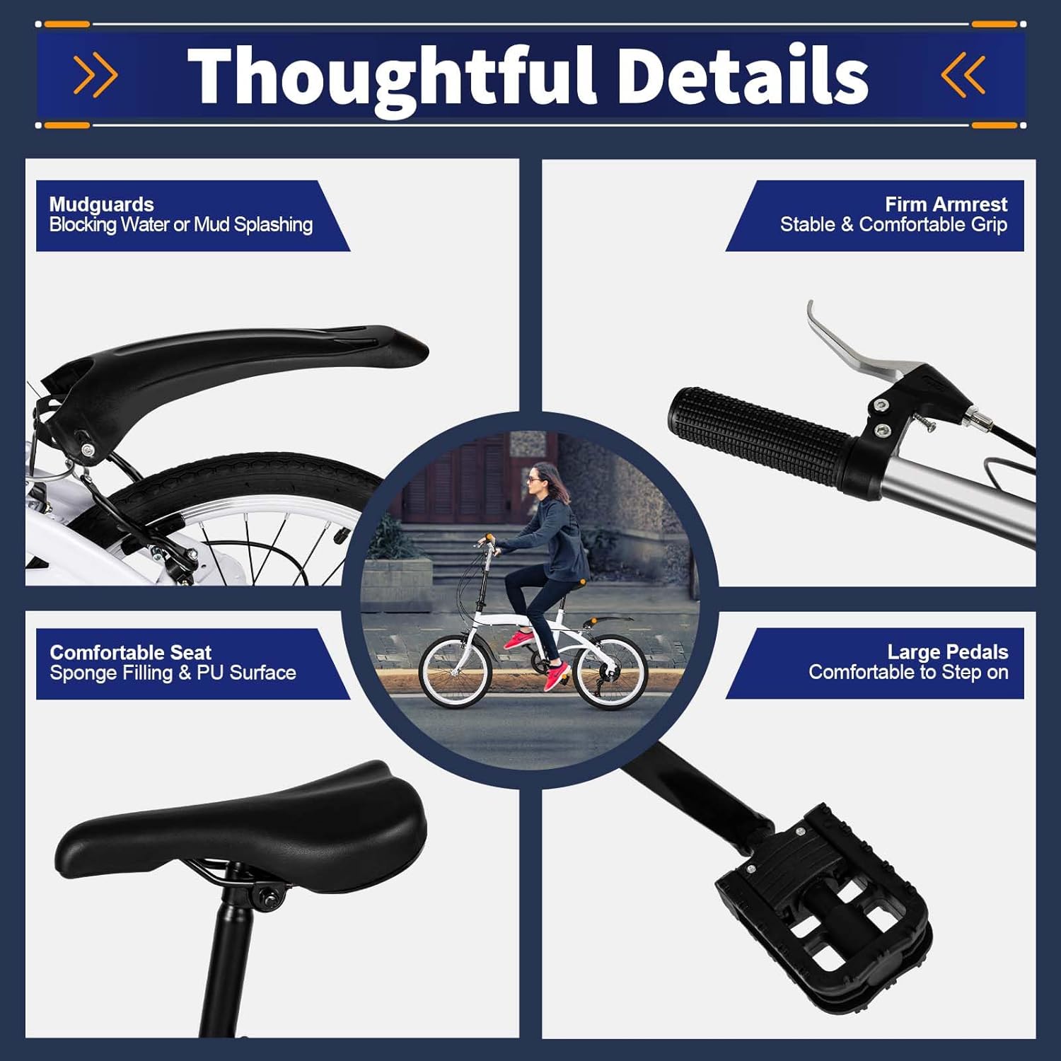 20 Inch 6 Speed Folding Bicycle White C43335