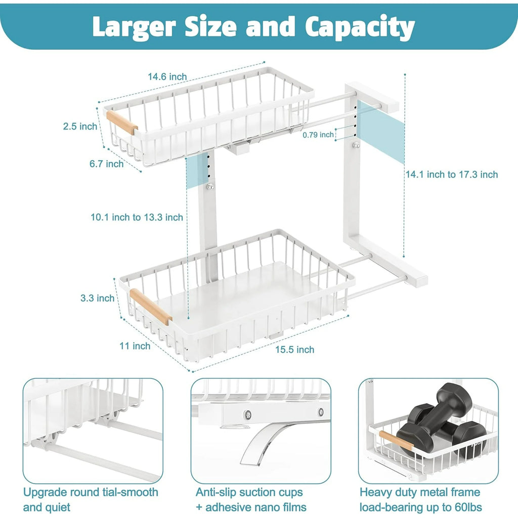 White 2 Pack 2 Tier Slide Out Under Sink Organizer X188532