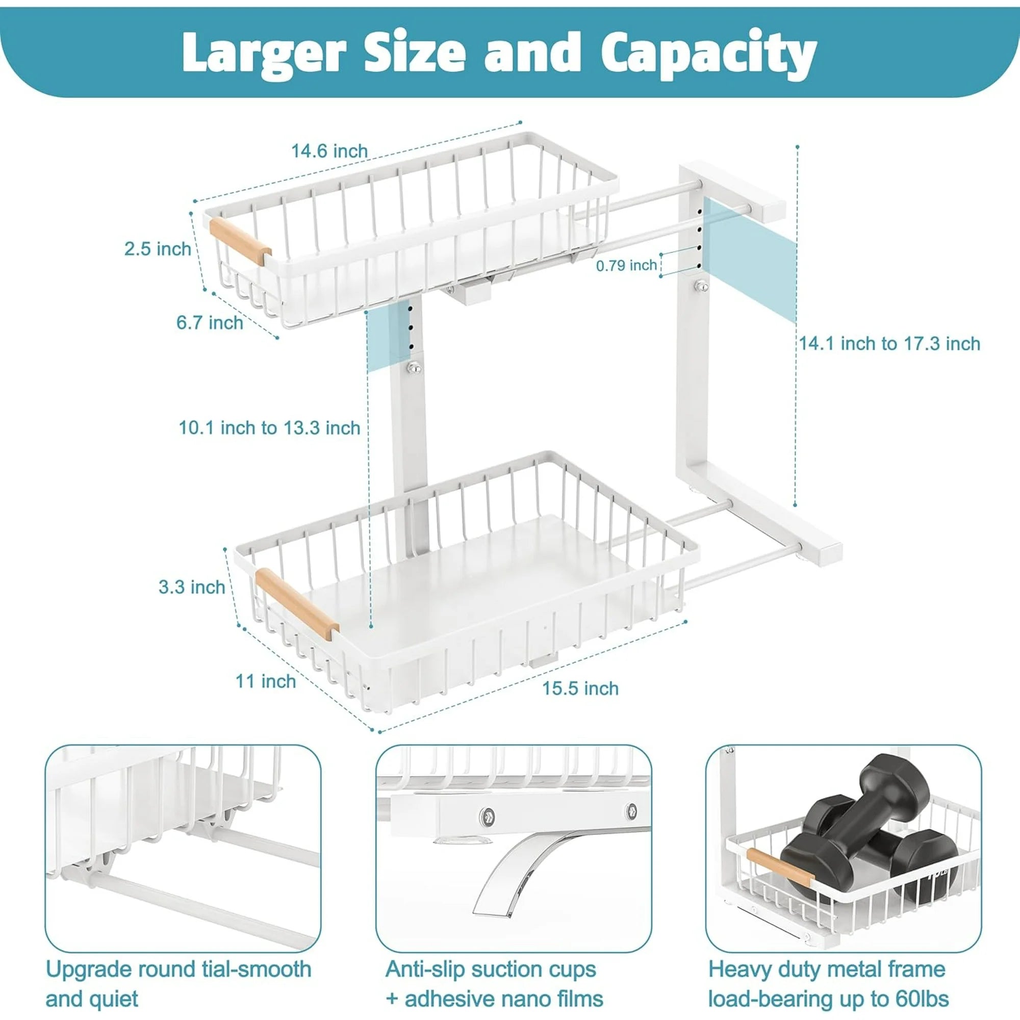 White 2 Pack 2 Tier Slide Out Under Sink Organizer X188532