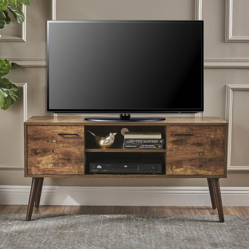 Rustic Brown TV Stand with 2 Doors & Open Shelves H85101