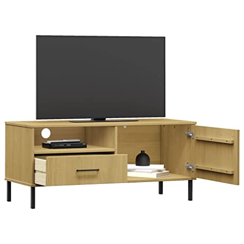 Brown Solid Wood Pine TV Stand with Storage O749347