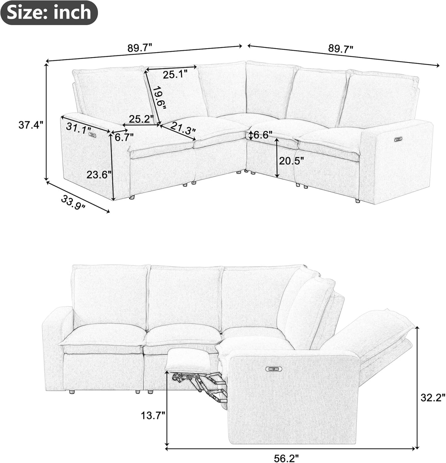 Modular Sectional Sofa with Power Recliner and USB Port Z74818