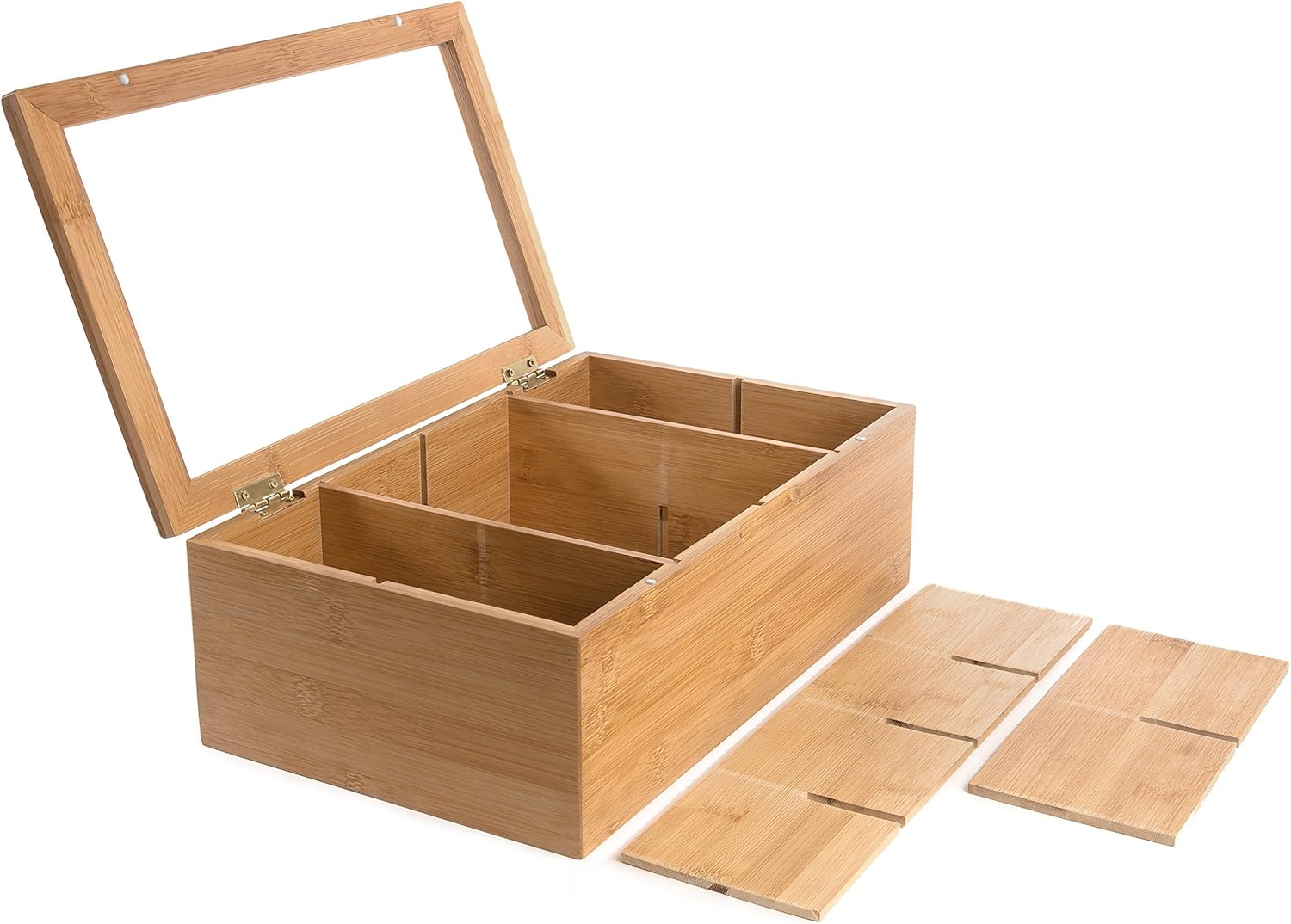 100% Bamboo Tea Box Storage Organizer, 8 Adjustable Compartments, Natural Wooden Finish A808