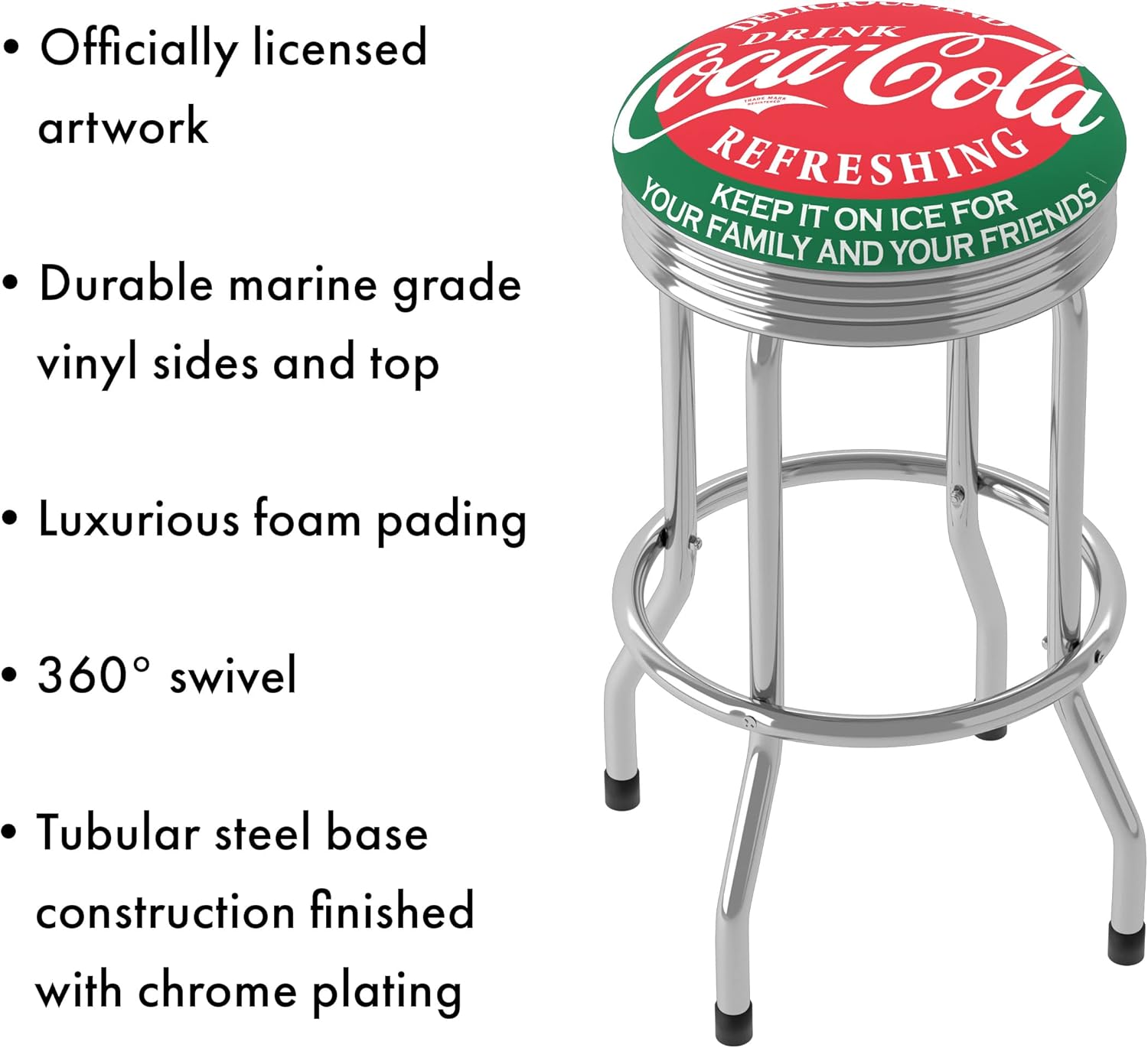 Bar Stool with Retro Chrome Ribbed Side Swivel Chair F48426
