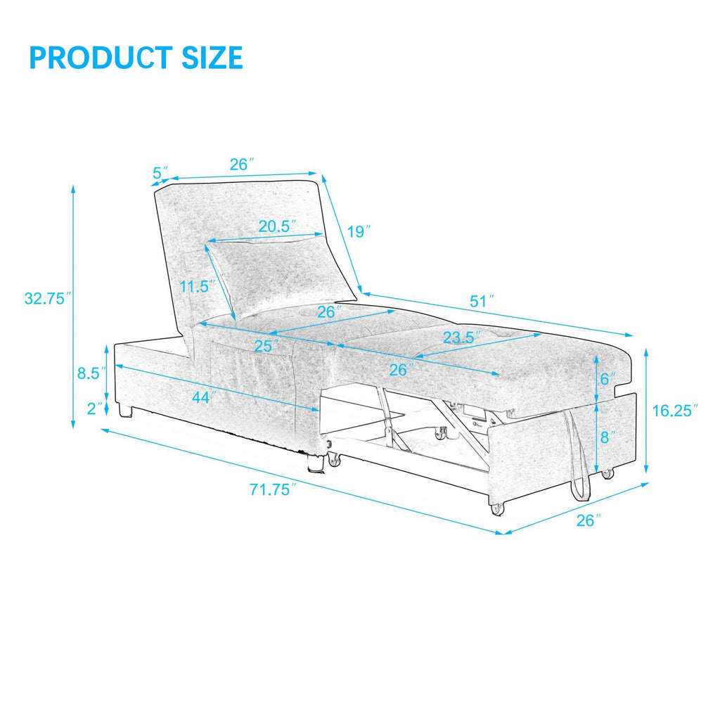 Beige Folding Sofa Bed Chair with Storage Bag V990626
