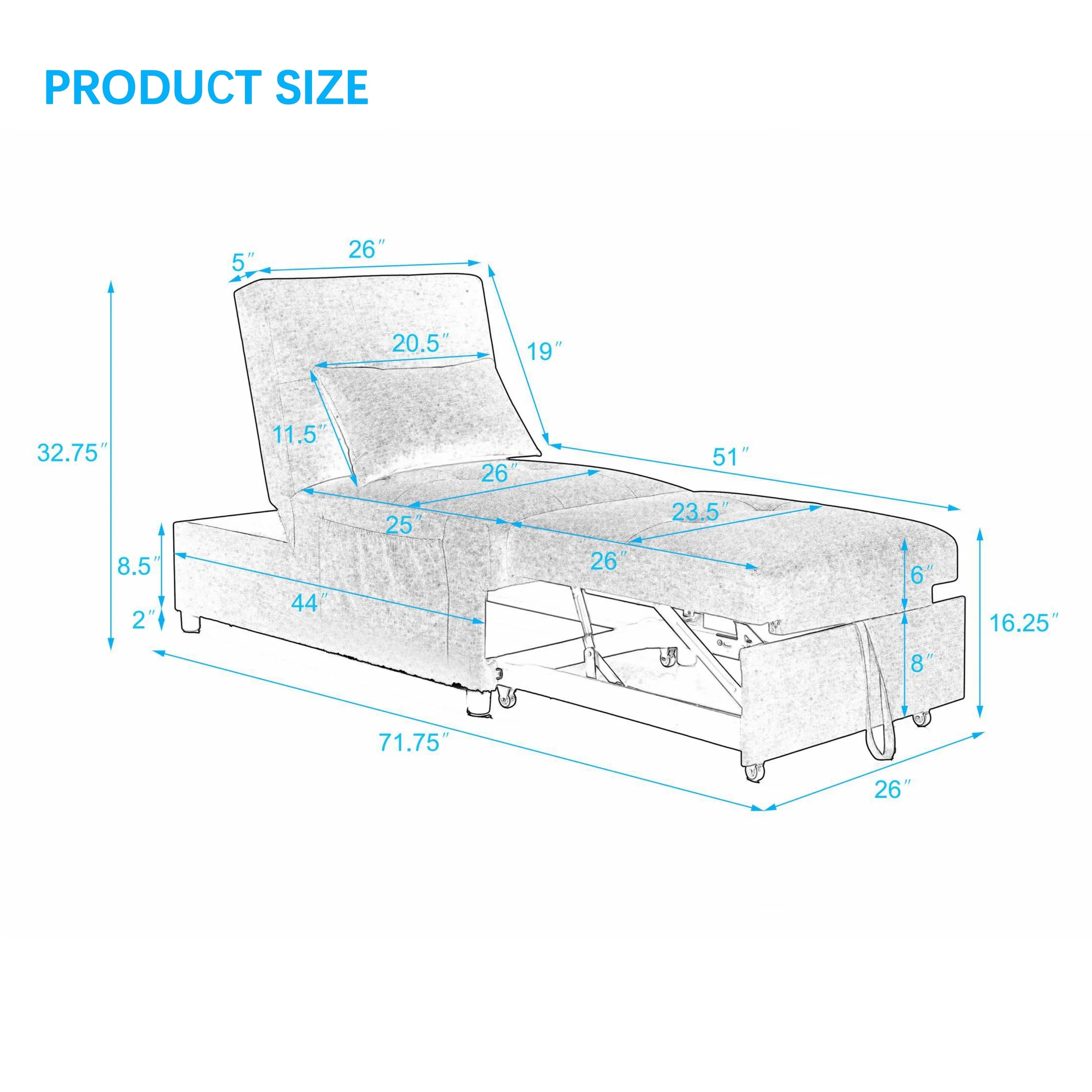 Beige Folding Sofa Bed Chair with Storage Bag V990626
