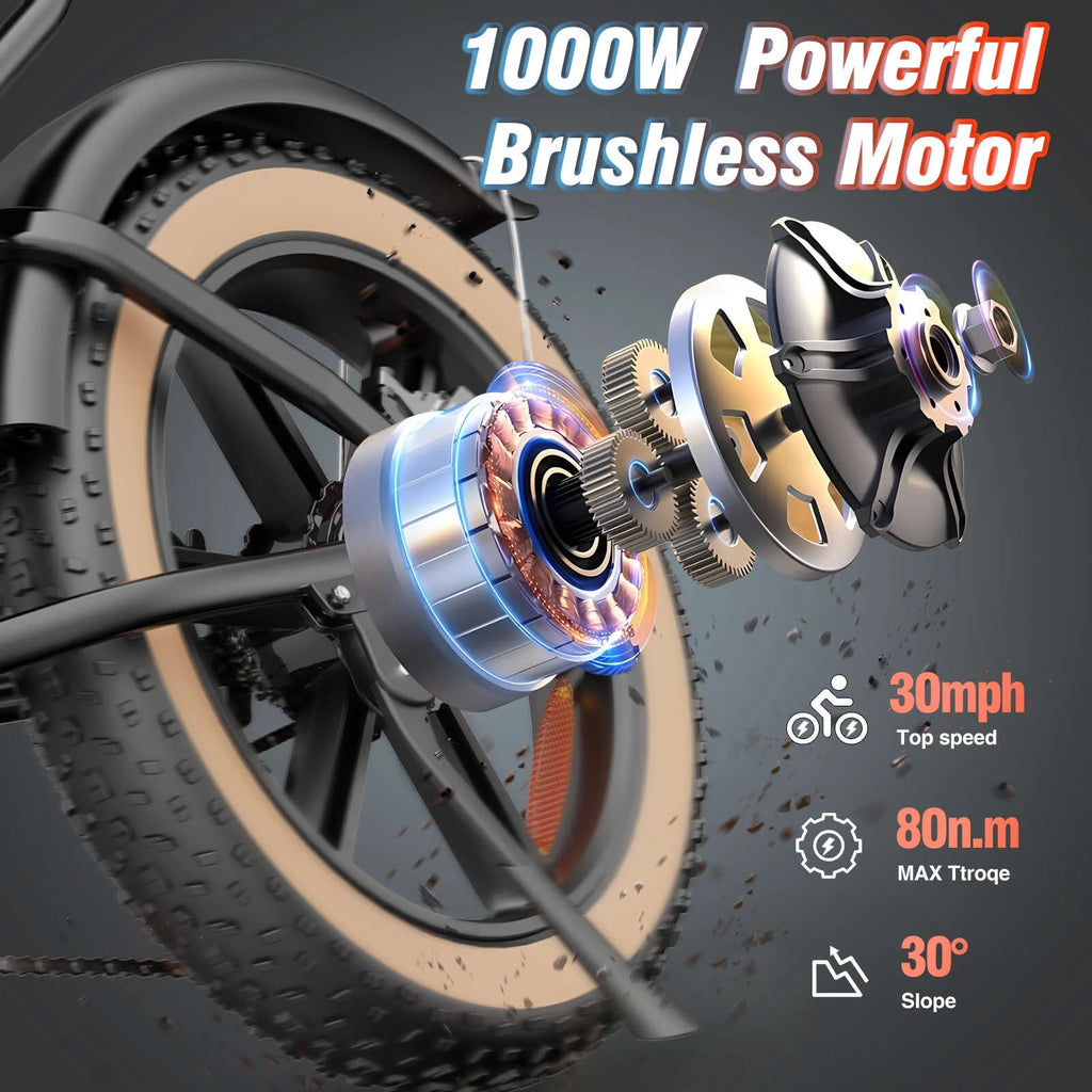 1000W 48V 15.6AH 20" Fat Tire Electric Bike F23615