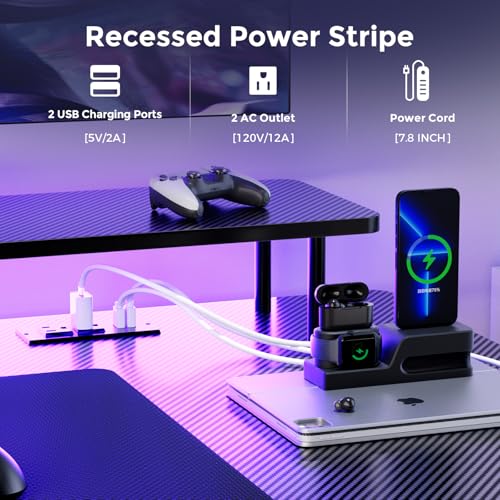 55 Inch Gaming Desk with LED Lights and Monitor Stand P9092