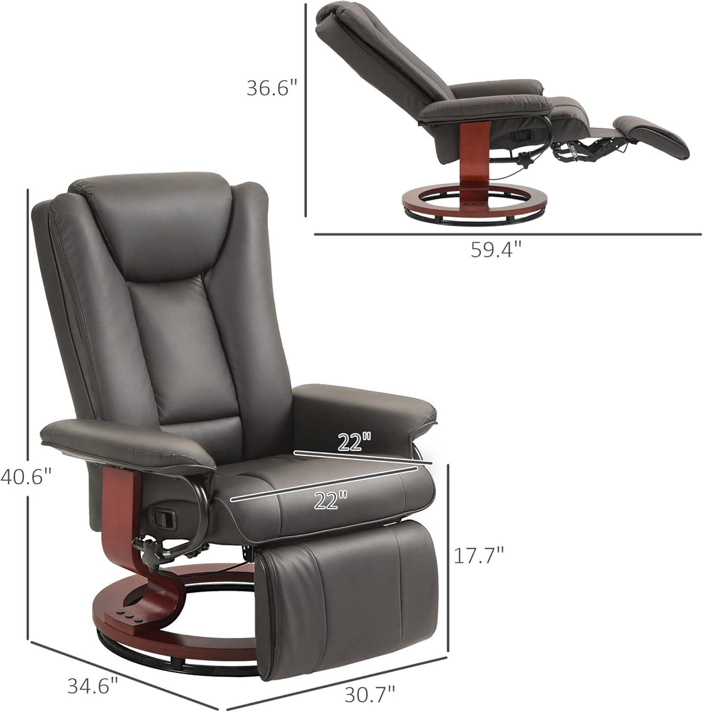 Brown PU Leather Manual Swivel Recliner Chair with Footrest S587819