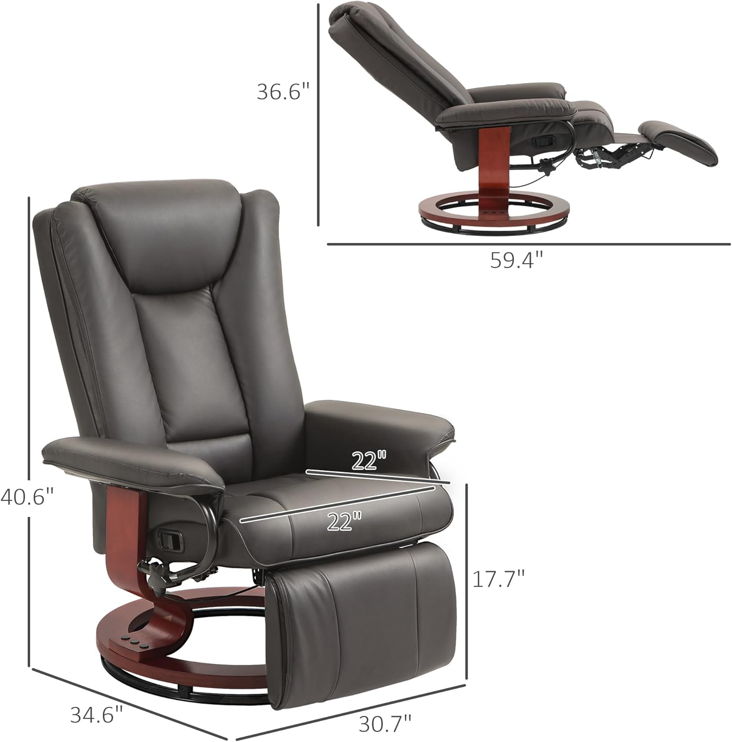 Brown PU Leather Manual Swivel Recliner Chair with Footrest S587819