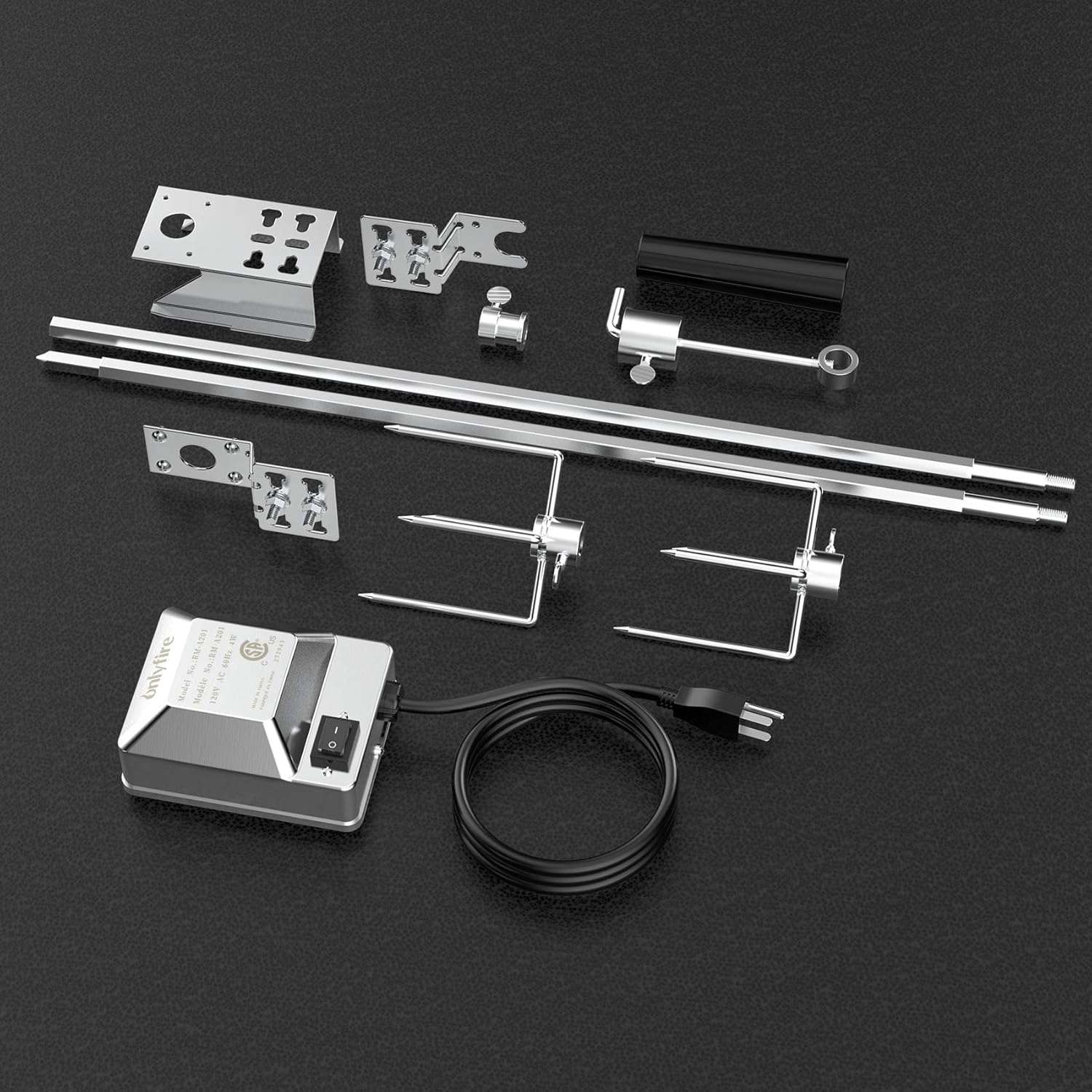 Universal BBQ Grill Rotisserie Kit with 110V Electric Motor - 45" 1/2" Hexagon Spit Rod K8365