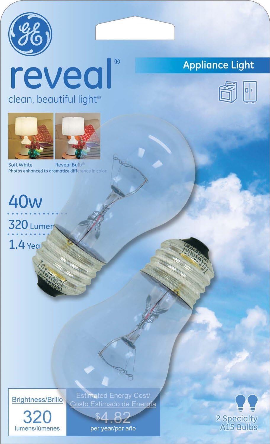40-Watt Reveal A15 Appliance Bulb, 6 Pack E4683