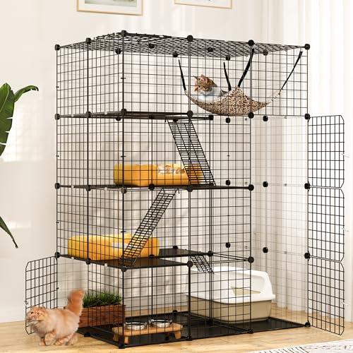 4-Tier Metal Wire Cat Enclosure with Hammock T7293