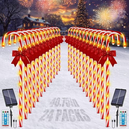 24PCS 240LED Solar Candy Cane Pathway Lights O28090