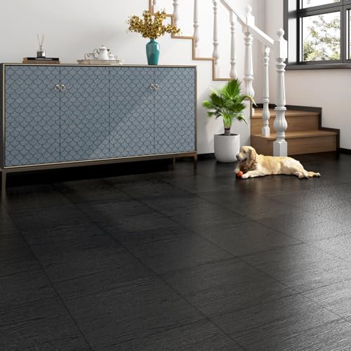 17-Pack 6"x36" Black Wood Luxury Vinyl Plank Flooring Peel and Stick Tiles Q126697